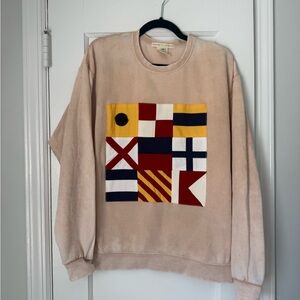 Free People Tan Crewneck Nautical Flag Sweatshirt